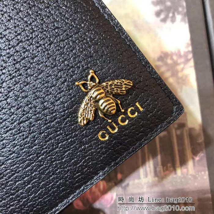 GUCCI古馳 專櫃同步 熱壓小牛皮 蜜蜂標誌 男士雙折皮夾 523664 克豬紋皮 WTG1938